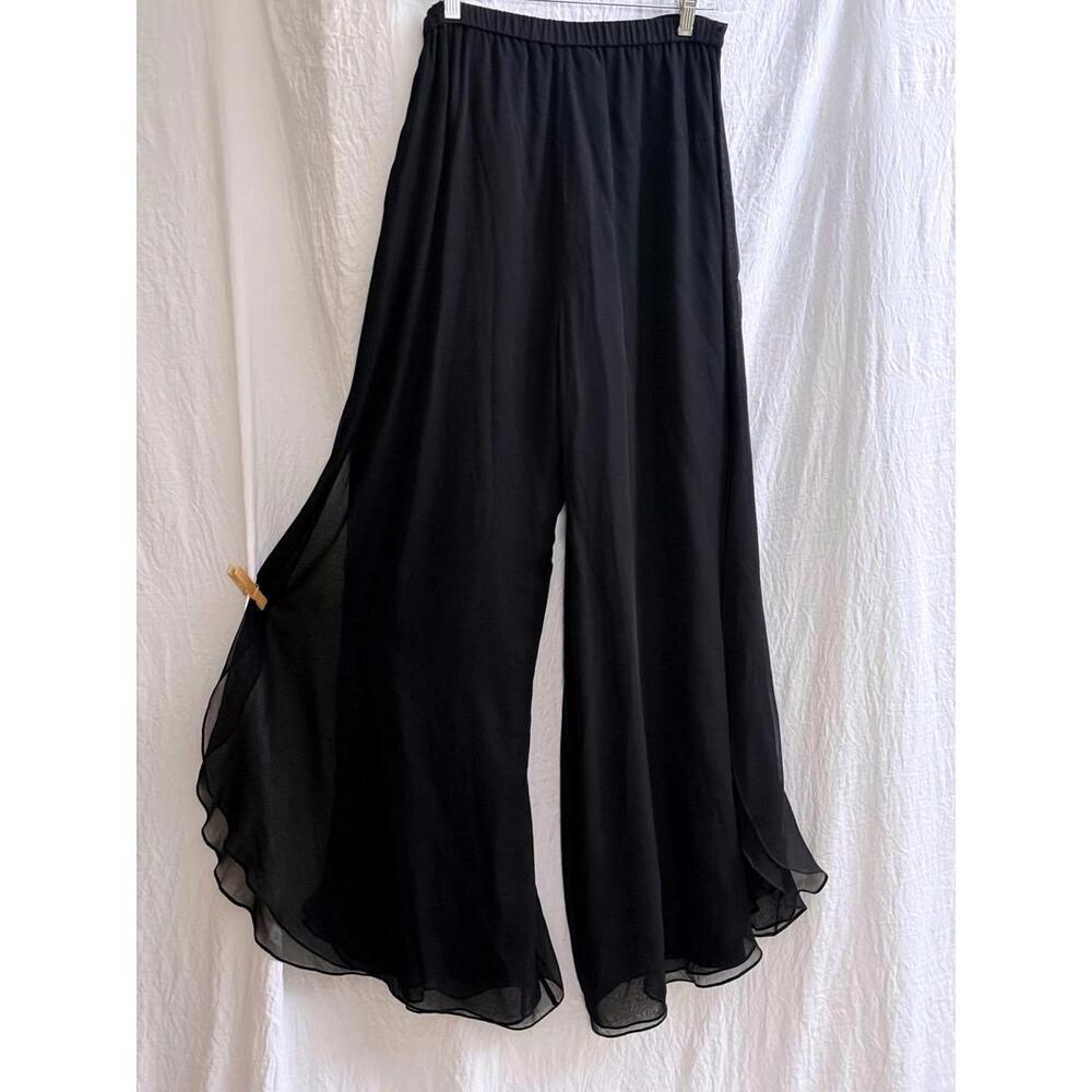 St. John Black Wide Leg Chiffon Overlay Trousers